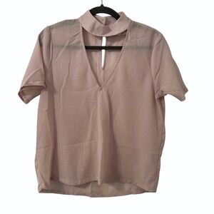 Avec Les Filles Top‎ XS Nude Pink Choker Neck Textured Sheer Contemporary Chic